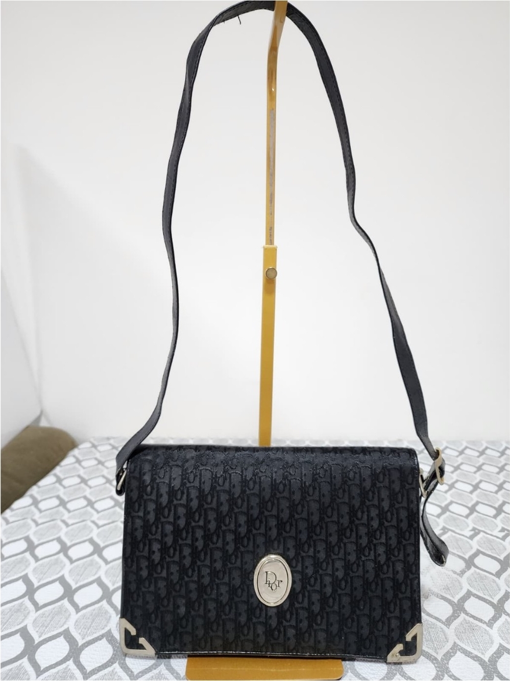 Dior Black Monogram Crossbody Bag with Silver-Tone Accents